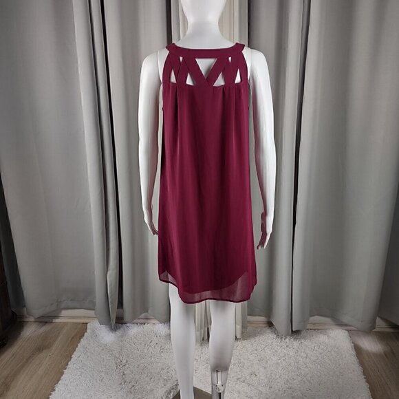 Peach Love California Womens Burgundy, Fully Lined Flowing Midi Dress Size Small - Picture 3 of 11